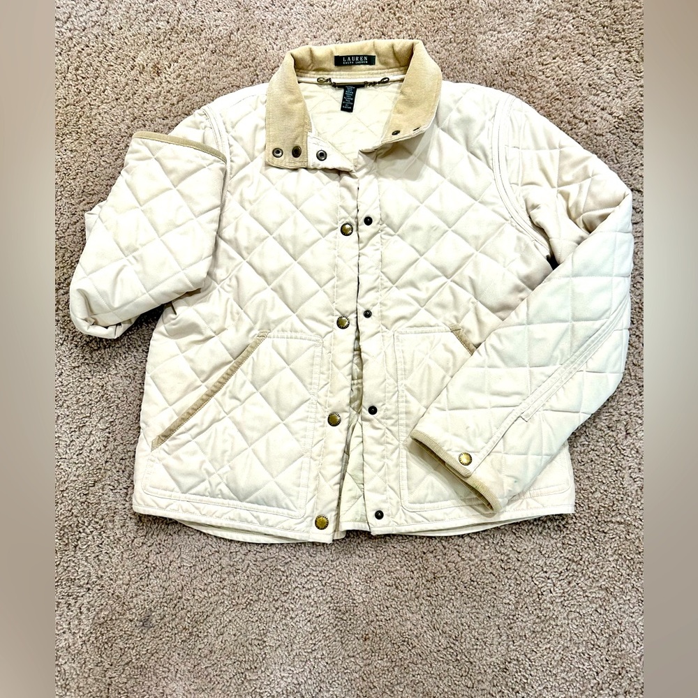 RALPH LAUREN Snap zip Front white, Quilted Jacket Women's Size Large L